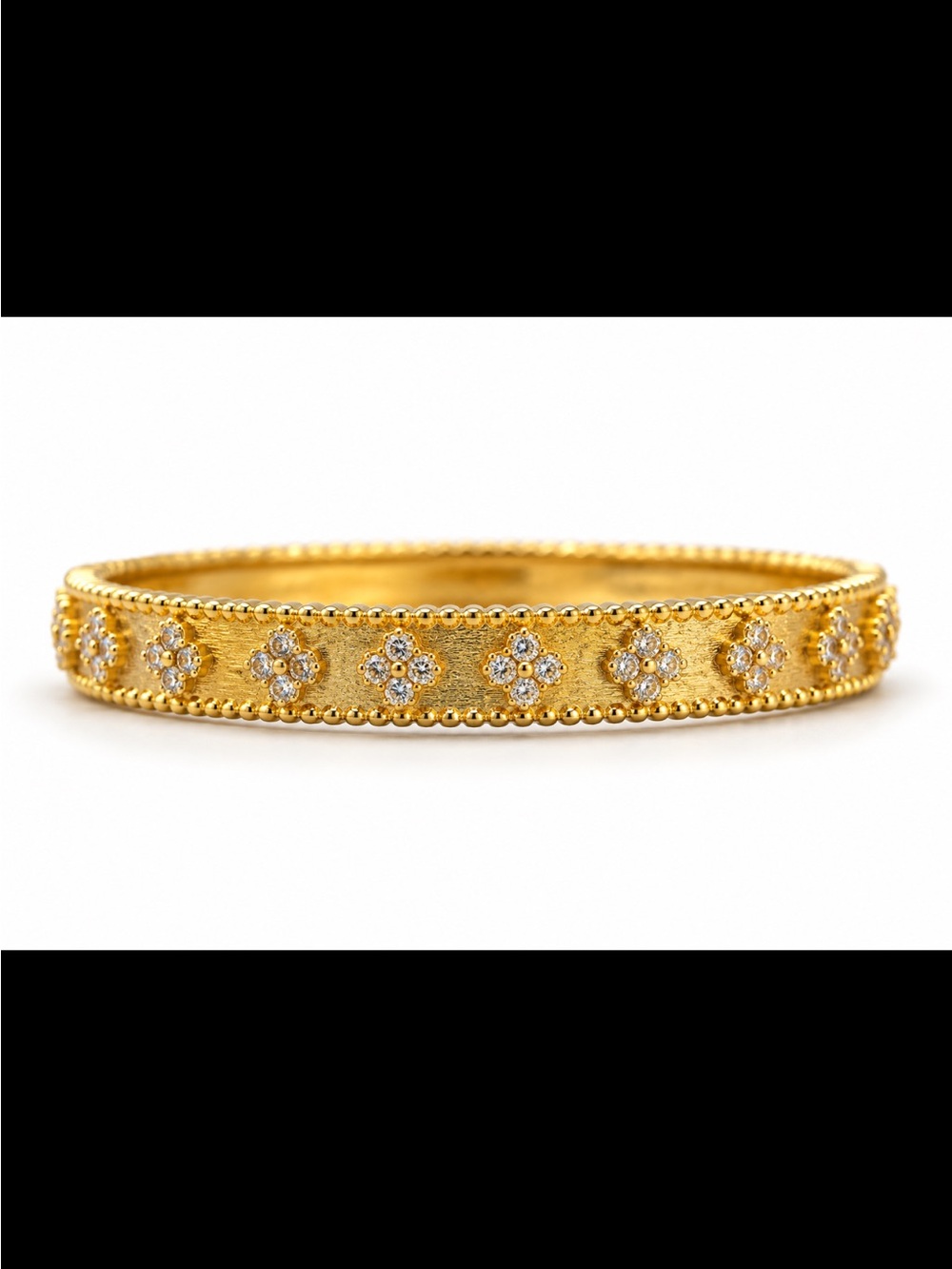 14k Gold Plated Floral Pavé Bangle Bracelet NEW